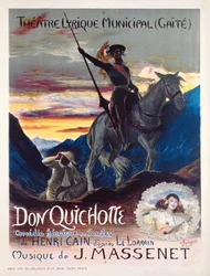 Plakat zur ersten Aufführung der Oper Don Quichotte im Théâtre de la Gaîté-Lyrique in Monte Carlo, 19. Februar 1910